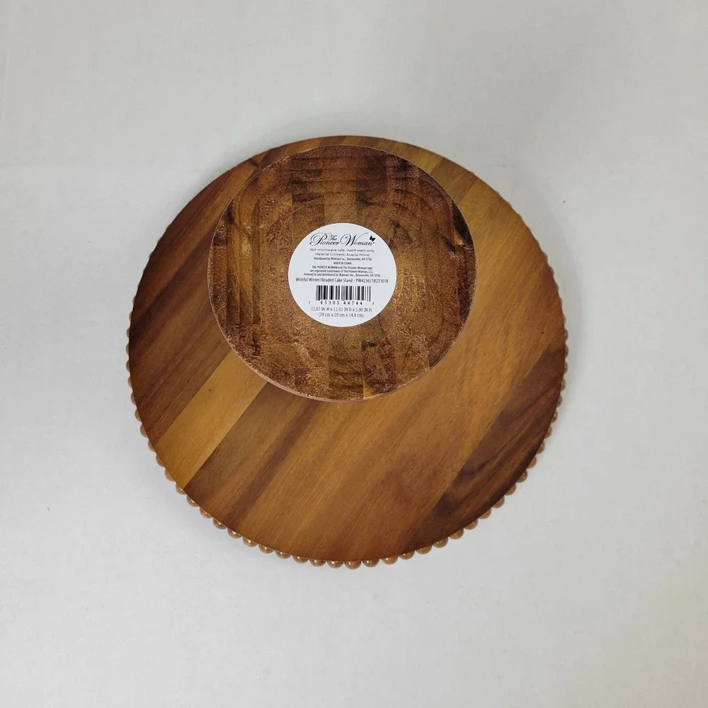 The‎ Pioneer Woman Wishful Winter Beaded Acacia Wood Cake Stand